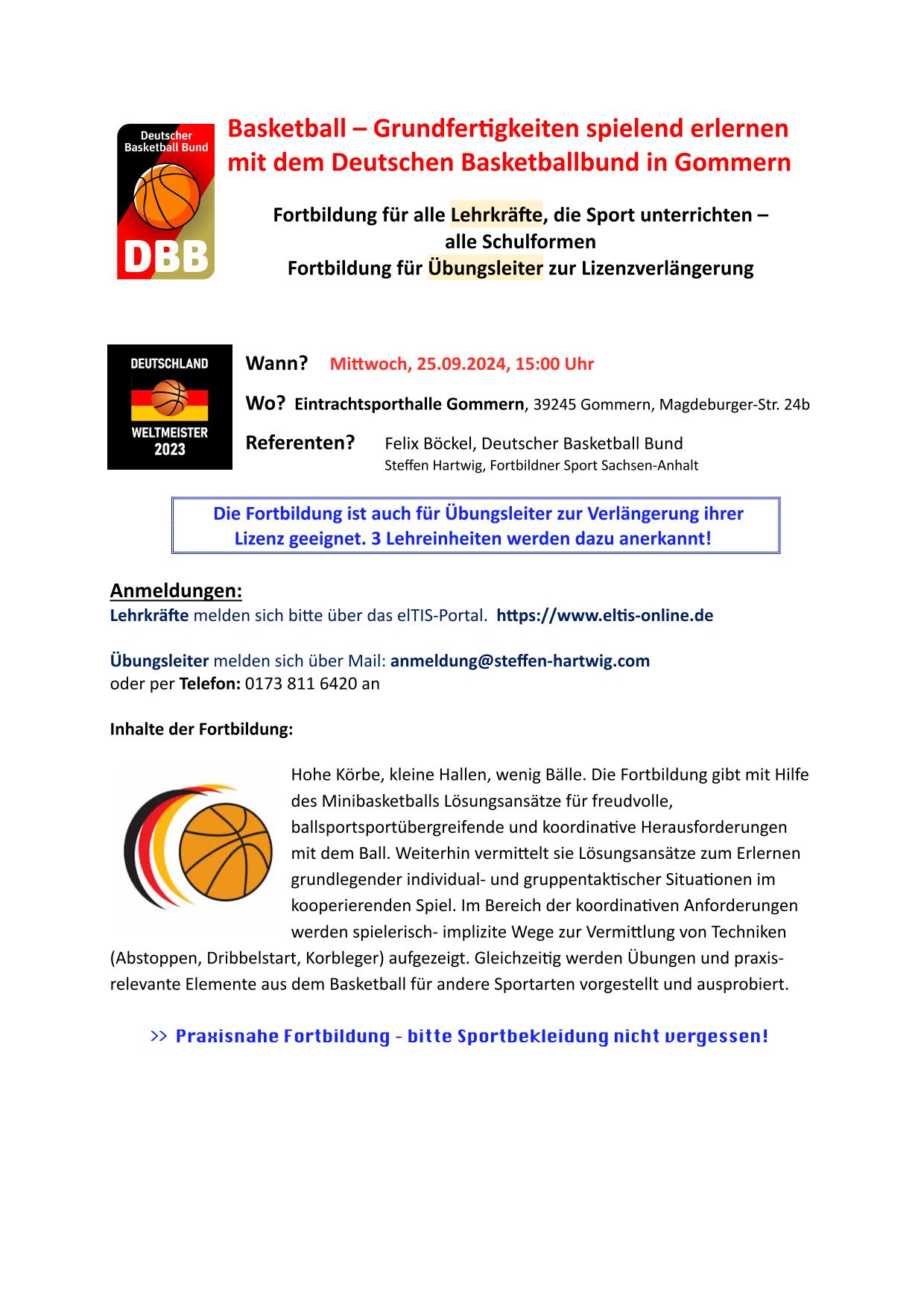 Fortbildung Basketball Ausschreibung 2024 Fortbildung 1